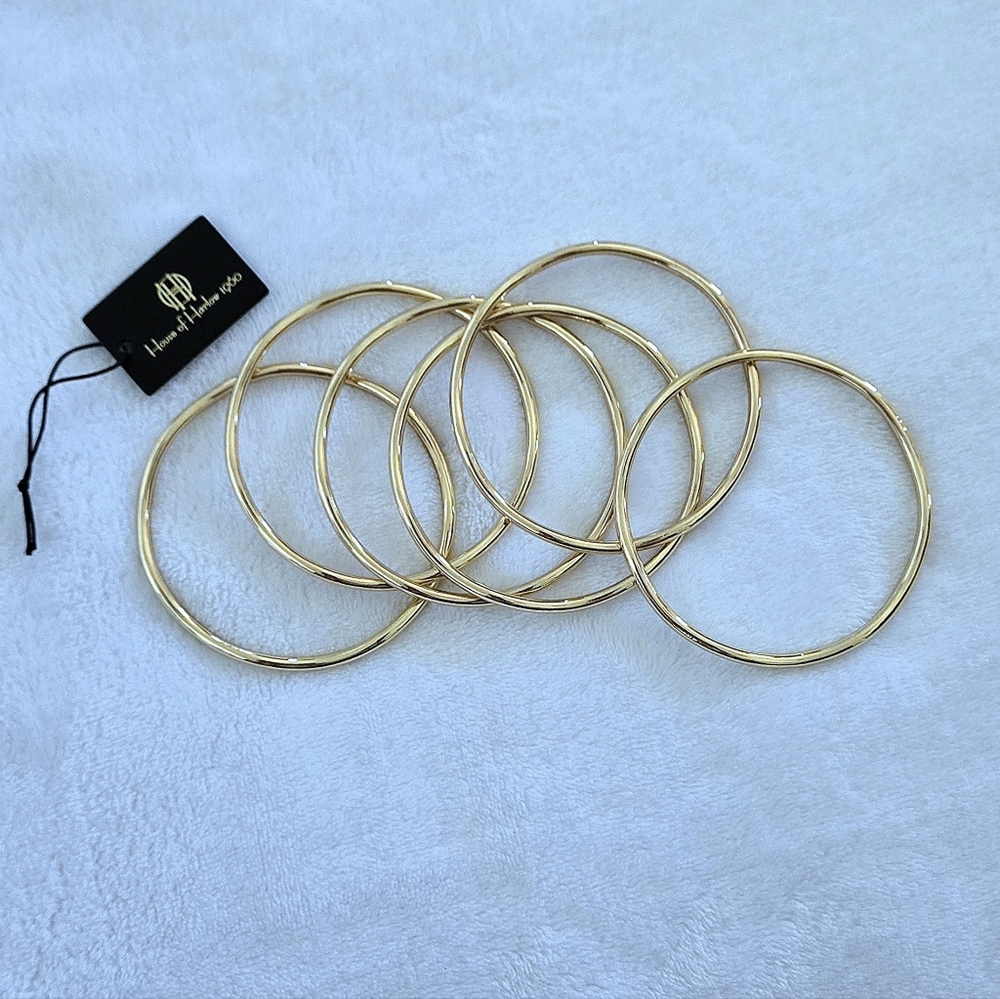 House🏠 of Harlow 1960 Set of Six6️⃣, Thin, Wavy🌊, Gold💛 Bangle Bracelets - Picture 7 of 15